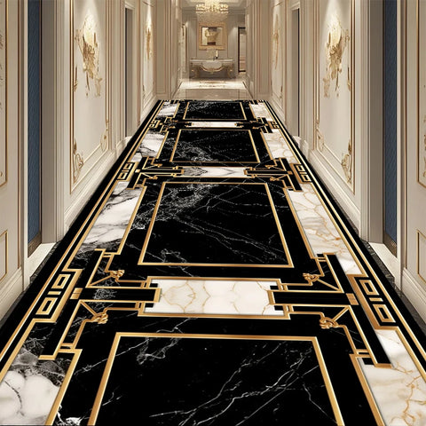 Navak Carpet European Black Luxury Hallway Carpet Long Hall Stairway Corridor Decorations Runner Rug Non-slip Washable Floor Mat Customizable