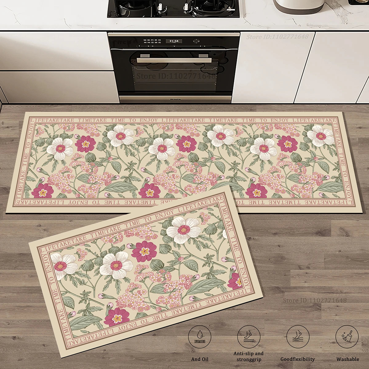 Navak Carpet Flowers Pattern Kitchen Extra Thick Absorbent Rug Bathroom Entrance Non-Slip Doormat Carpet Large Anti Fatigue Mat Long Rugs