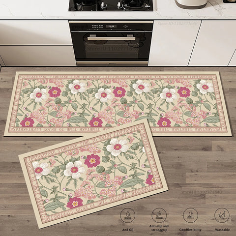 Navak Carpet Flowers Pattern Kitchen Extra Thick Absorbent Rug Bathroom Entrance Non-Slip Doormat Carpet Large Anti Fatigue Mat Long Rugs