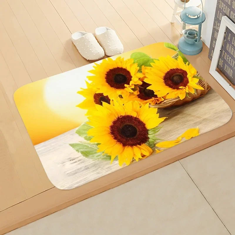 Navak Carpet Sunflower Entrance Welcome Door Mat Flowers Bedroom Bedside Decor Carpet Non-slip Bathroom Kitchen Foot Rugs for Indoor Home