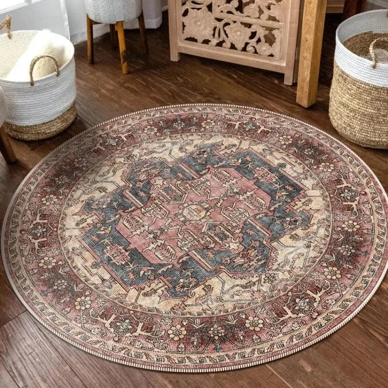 Navak Carpet Exclusive Picks Bohemian Retro Round Loop-Pile Carpet - Vintage Circular Area Rug for Coffee Table, Sofa & Bedroom Non-Slip Home Deco