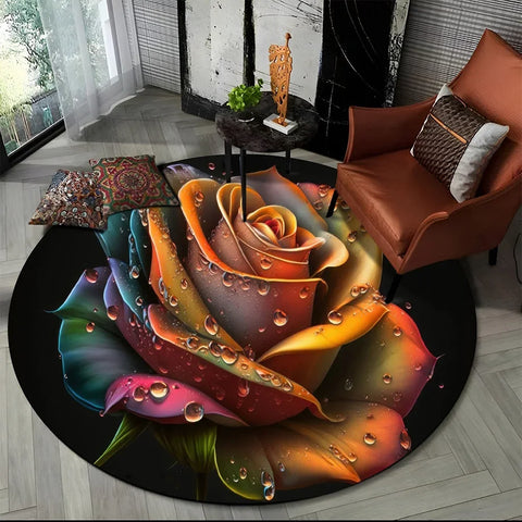Navak Carpet 3D Luxury Flower Rose Daisy Nordic Round Carpet Rug for Living Room Bedroom Child Playroom Chair Decor,Pet Area Rug Non-slip Mat