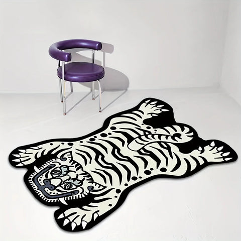 Navak Carpet Exclusive Picks Creative Curved White Tiger Rug - Durable And Easy To Clean - Room Side Rug, Bathroom Entrance Mat, Home Decoration