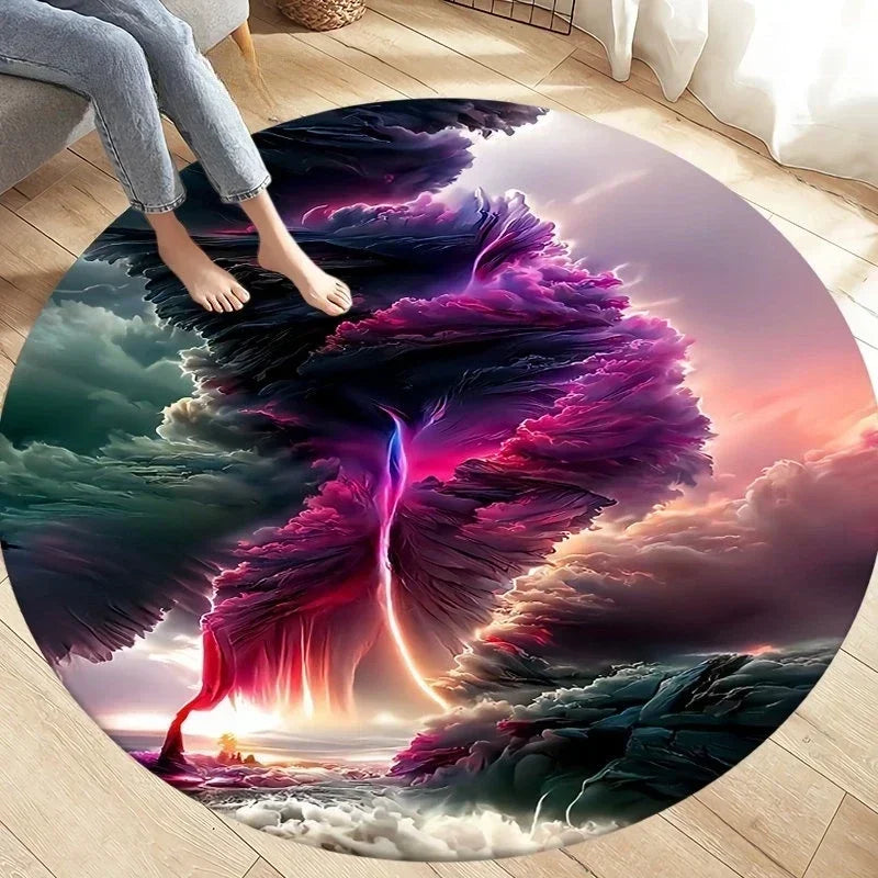 Navak Carpet Crystal Velvet Natural Disaster Round Rug, Fantasy Tornado Cloud Print Non-Slip Floor Mat for Living Room, Bedroom, Sofa Decor