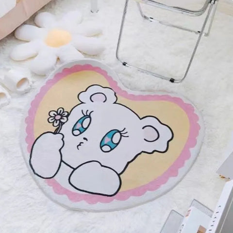 Navak Carpet Cartoon Cute Bear Carpet Animal Heart Shape Carpet Non Slip Machine Washable Bedside Plush Rug Home Decor Room Girl Children Mat