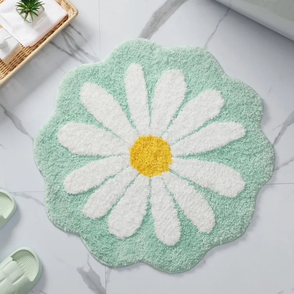 Navak Carpet Non Slip Flower Rug Flocking Tufted Daisy Bath Door Mat Imitation Cashmere Washable Baby Crawling Carpet Bedroom Living Room