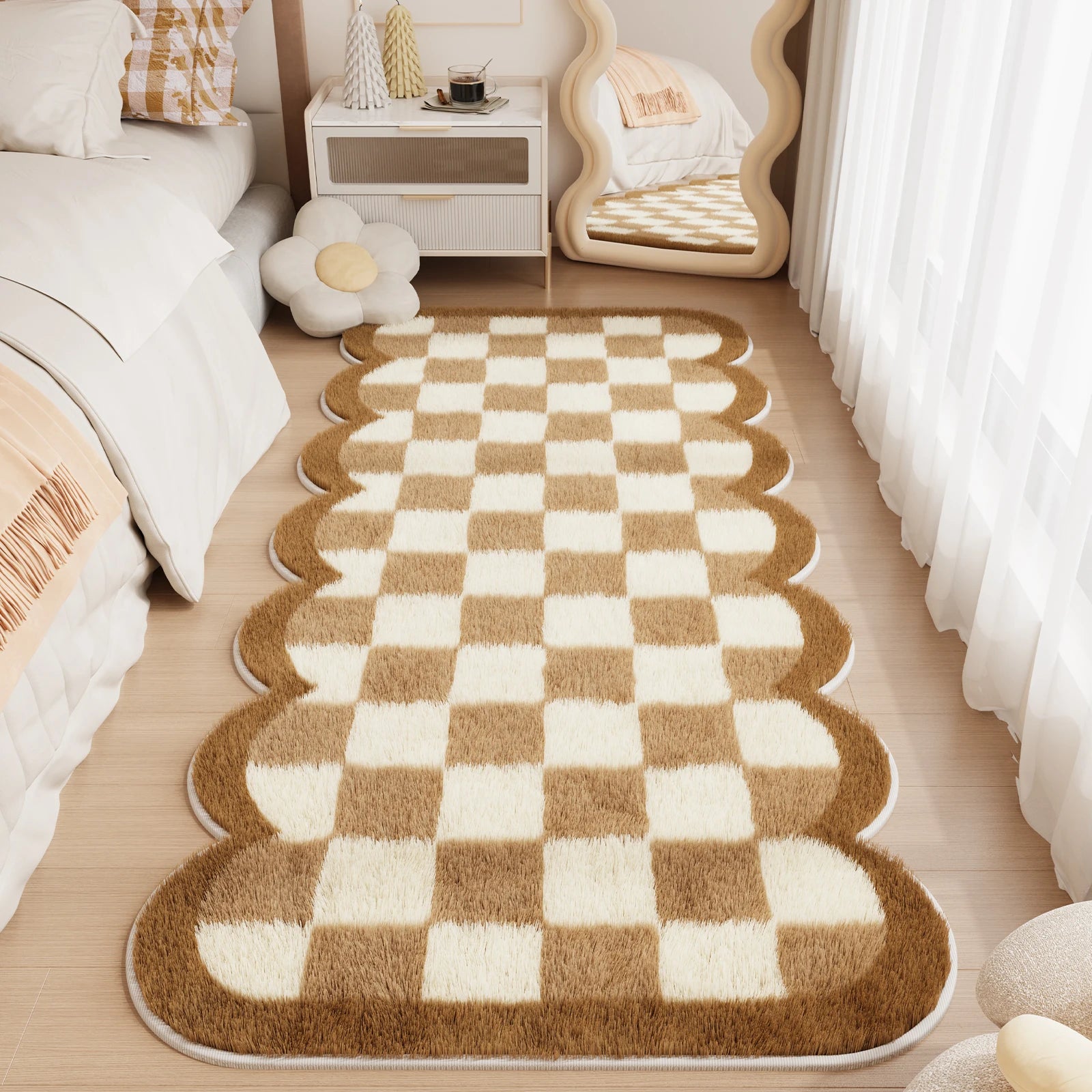Navak Carpet Checkerboard Carpets for Living Room Cute Bedroom Decor Carpet Fluffy Soft Irregular Bedside Plush Rug Home Thickened Floor Mat