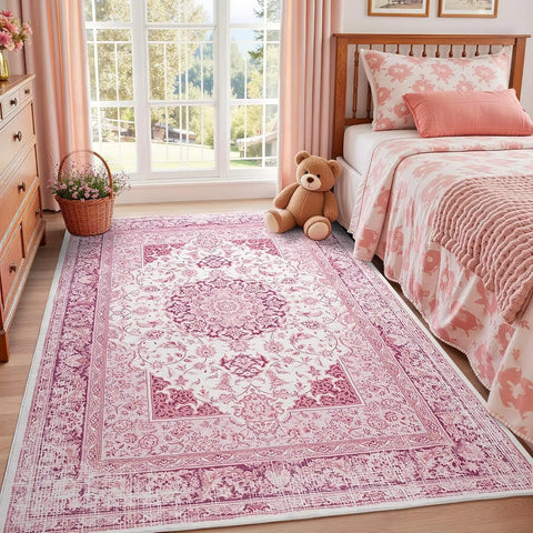 Navak Carpet Crystal velvet carpet Bright Pink Area Rug for Living Room, Machine Washable Rugs with Non-Slip Backing for Girls Bedroom, Cu