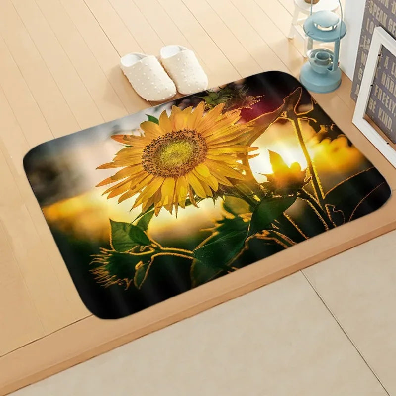 Navak Carpet Sunflower Entrance Welcome Door Mat Flowers Bedroom Bedside Decor Carpet Non-slip Bathroom Kitchen Foot Rugs for Indoor Home