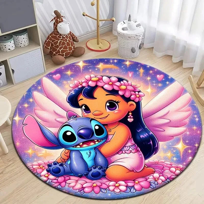 Navak Carpet Daily Picks Disney Stitch Cartoon Round Mat Cute Cartoon HD Printed Carpet Bedroom Living Room Sofa Large Area Pet Kitchen Rugs Decor