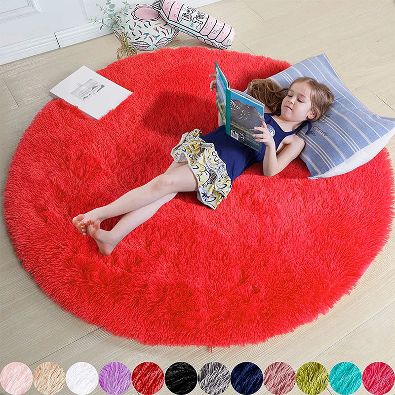 Navak Carpet Fluffy Round Rugs For Girls Bedroom Soft Shaggy White Carpet In The Living Room Bedside Rugs Pink Home Decor Hairy Baby Play Mat