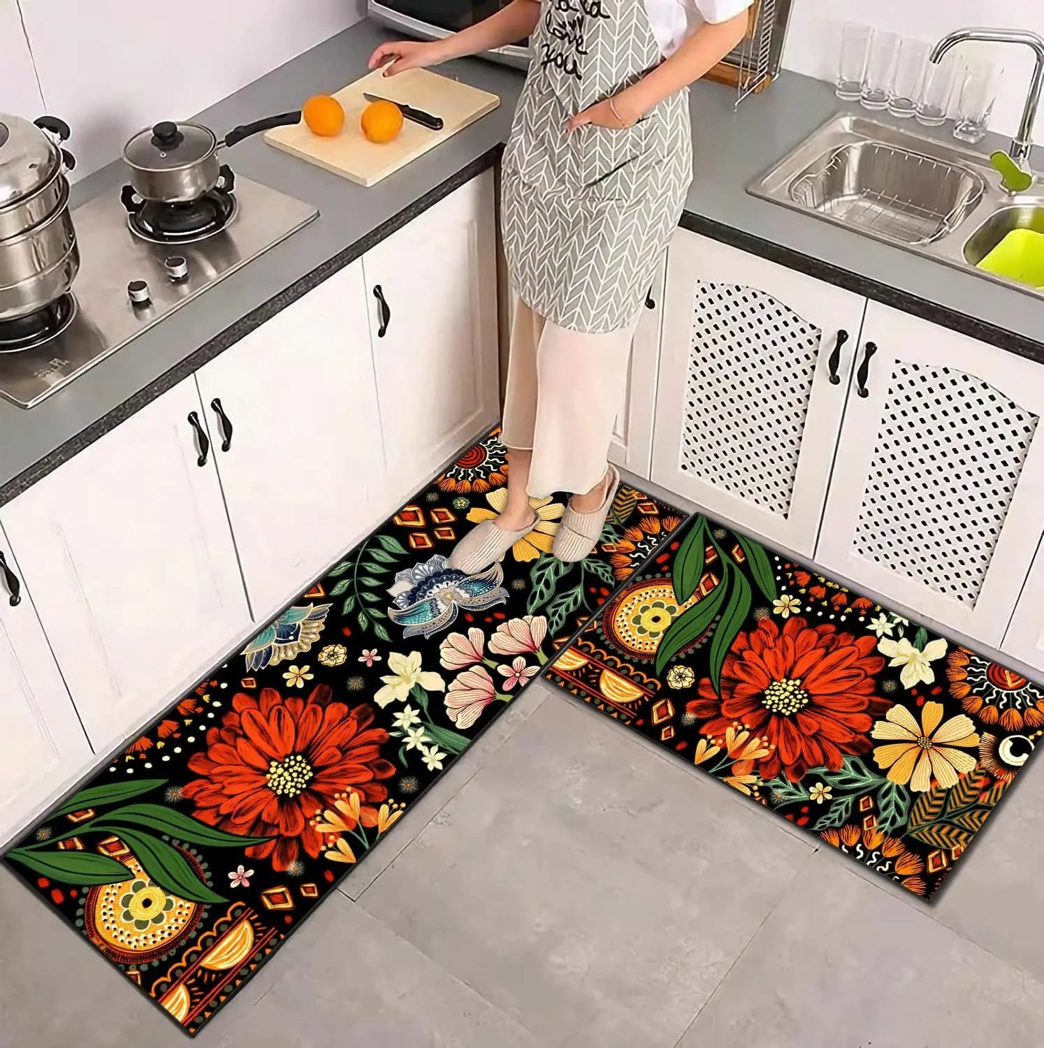 Navak Carpet Exclusive Picks 2pc Summer Flower Carpet Set Home Decoration, Anti-Slip, Stain-Resistant And Washable Floor Mat, Bathroom Indoor Rug