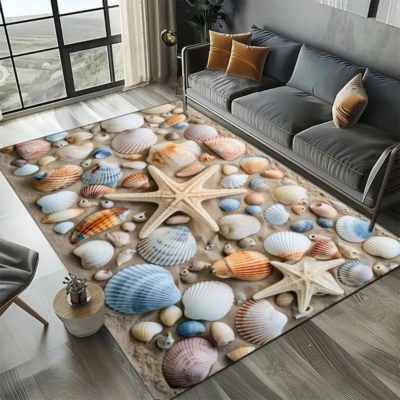 Navak Carpet 3D Beach Shells Rug for Kids' Play Area and Bedroom Non-Slip Decor