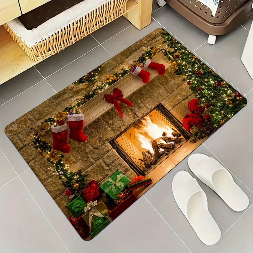 Navak Carpet Christmas Kitchen Bathroom Non-Slip Floor Mat Living Room Balcony Hallway Entrance Rug Bedroom Bedside Foot Mat Mas Home Decor