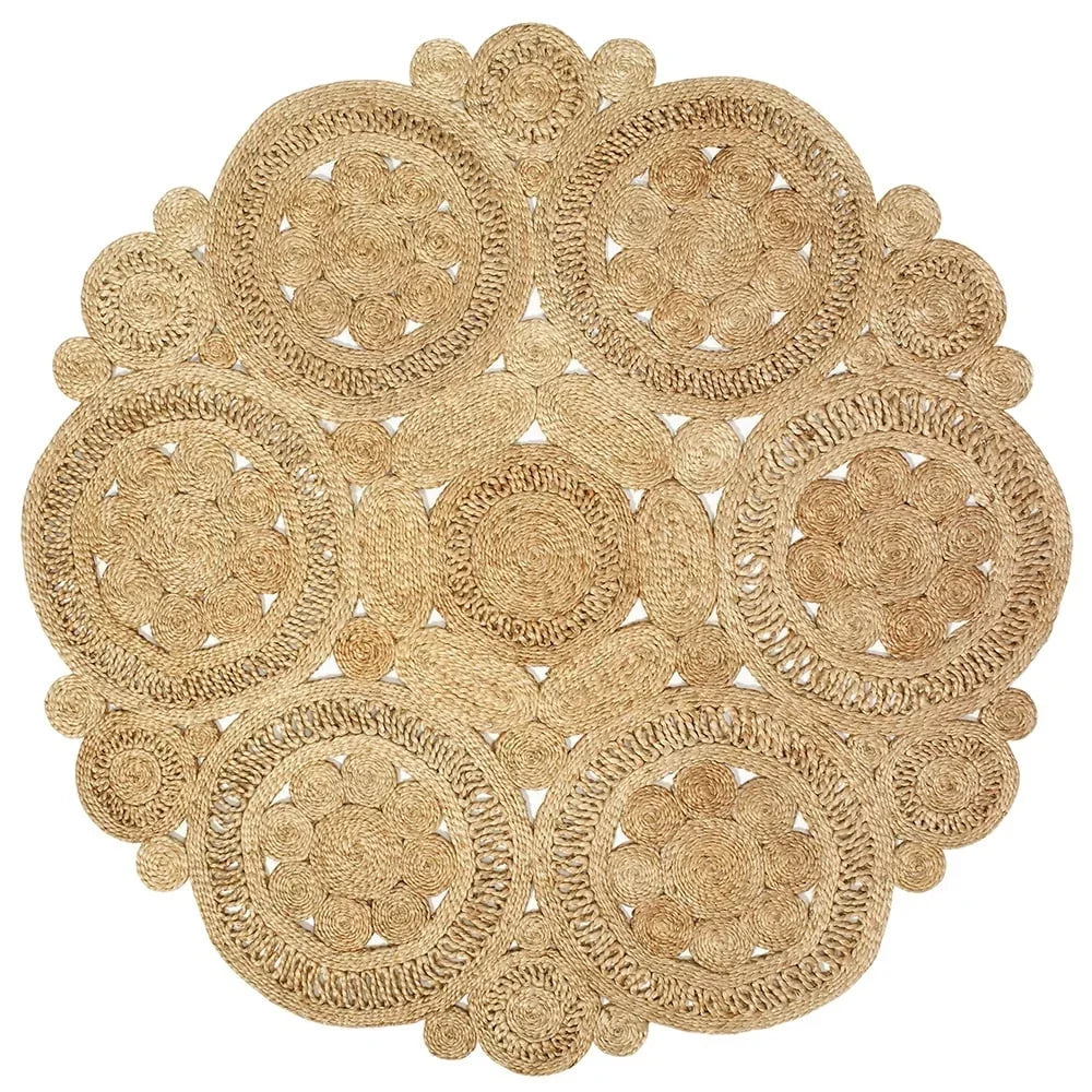 Navak Carpet Natural Braided Jute Round Area Rug Handmade Indoor Carpet Soft Bohemian Geometric Design Home Decor Dining Room Bedroom Living