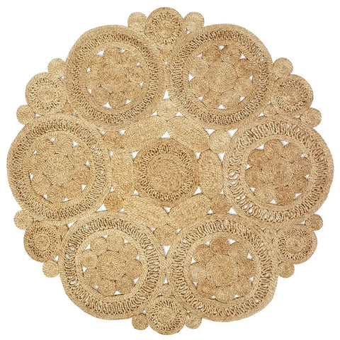 Navak Carpet Natural Braided Jute Round Area Rug Handmade Indoor Carpet Soft Bohemian Geometric Design Home Decor Dining Room Bedroom Living