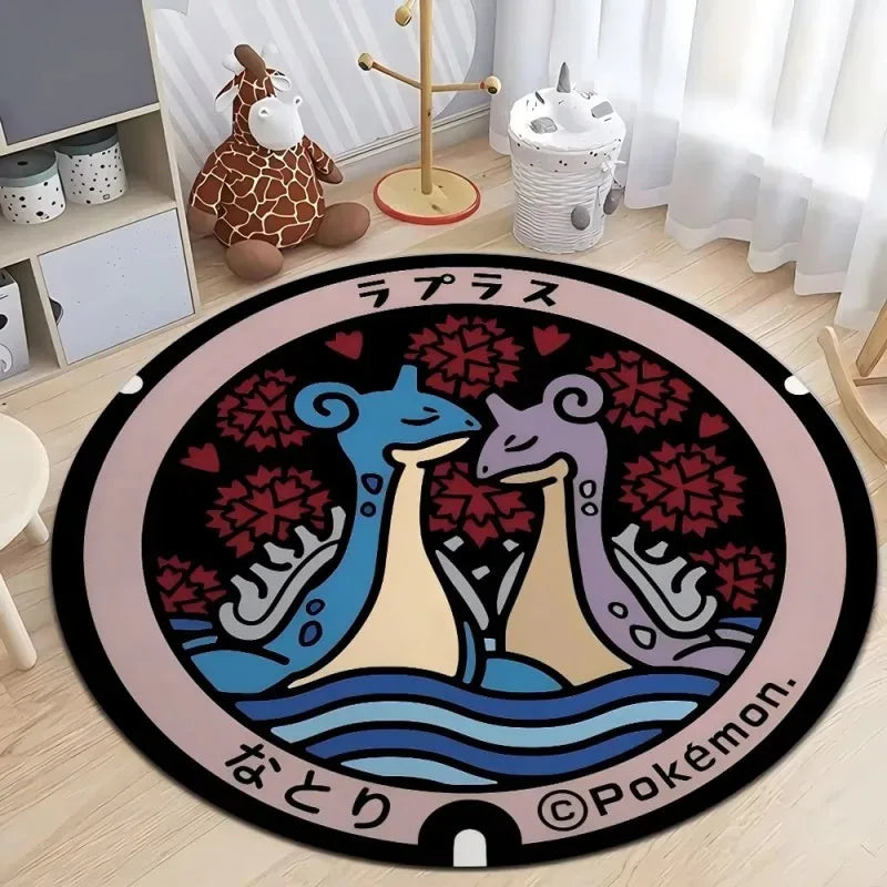 Navak Carpet Daily Picks Disney Japan Anime Pokemon Round Floor Mat Living Room Sofa Bedroom Rug Cute Non-Slip Machine Washable Carpet Home Decor