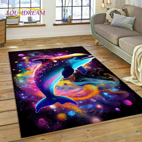 Navak Carpet  3D Underwater World Seabed Dolphin Cartoon Carpet Rug for Bedroom Living Room Home Sofa Decoration,Child Large Decor Floor Mat