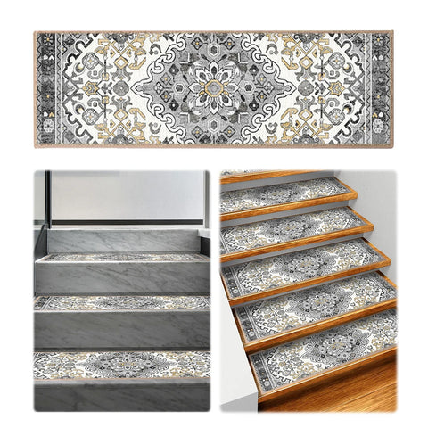Navak Carpet 15PCS Carpet Stair Treads Set Reusable Non Slip Stairway Carpet Rugs Bohemian Indoor Skid Resistant Stair Tread for Wooden Steps