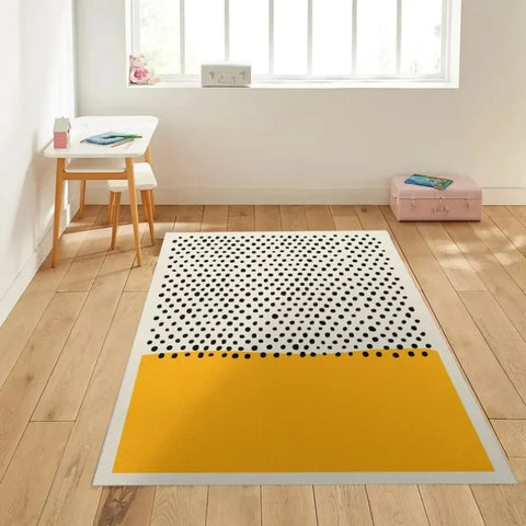 Navak Carpet Bold Yellow Black Geometric Rug–Mid-Century Modern Living Room Decor | Scandinavian-Inspired Abstract Area Rug for Stylish Homes
