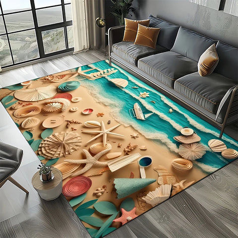 Navak Carpet 2025 New Starfish Beach Shell Sea Star Sand Carpet Rug for Living Room Bedroom Home Sofa Decoration,Kids play Non-slip Floor Mat