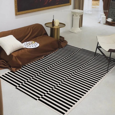 Navak Carpet Simple Black Stripe Living Room Decoration Carpet Ins Nordic Bedroom Bedside Plush Non-slip Mat Luxury Study Cloakroom Soft Rug