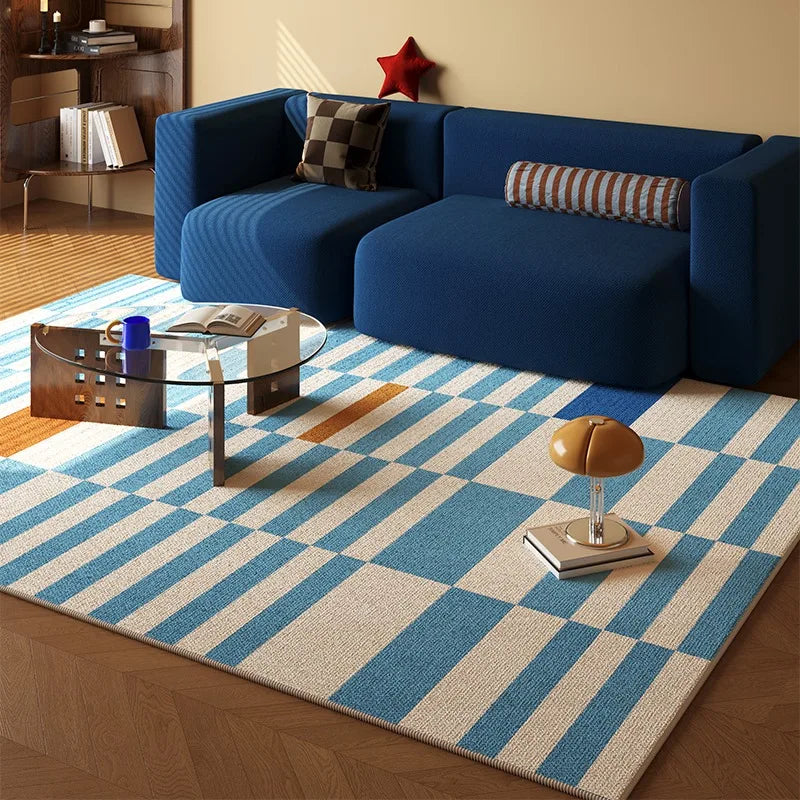 Navak Carpet Large Area Carpet For Living Room Bedroom Floor Mats Retro Blue Striped Loop Pile TPR Rug Sofa Coffee Table Foot Mat 카페트 거실 대형