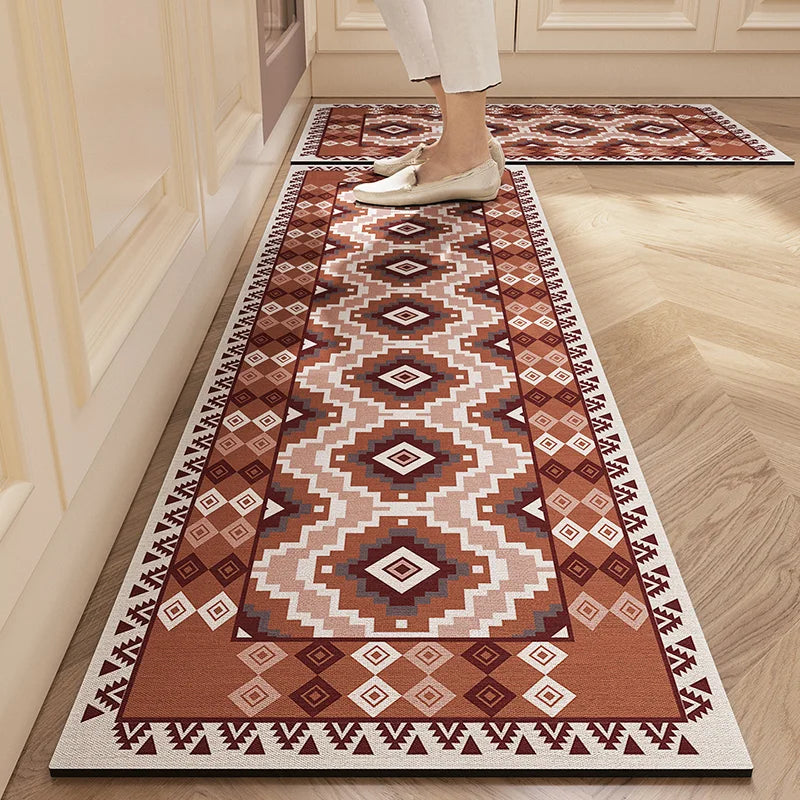 Navak Carpet Rugs for Kitchen Floor Mat Pvc Leather Waterproof Non-slip Long Rug Anti-fatigue Foot Mats Pink Flower Home Decor Vinyl Carpet