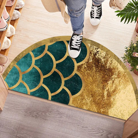 Navak Carpet Chinese Semi-circular Floor Mats Japanese Style Crane Printed Door Entrance Non-slip Floor Mats Balcony Carpet Hallway Porch Rug