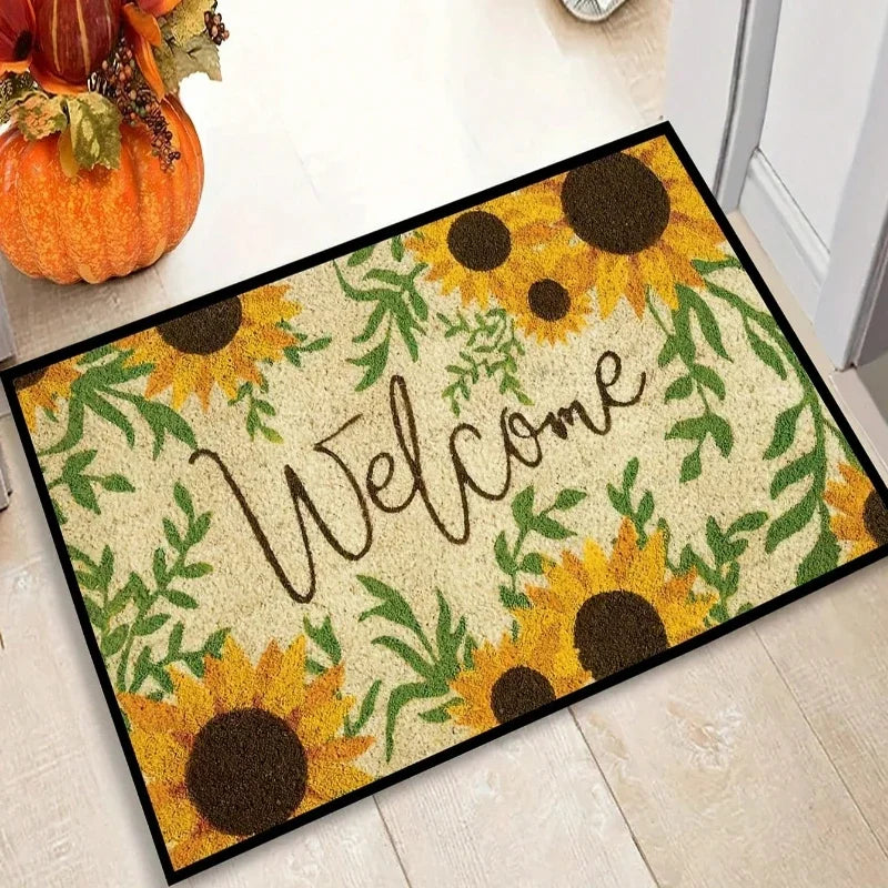 Navak Carpet 1Pc Floral Letter Print Welcome Doormat Anti-Slip Bath Rug Fade Resistant Kitchen Garden Floor Mat Washable Home Decor Carpets