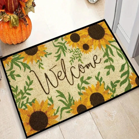 Navak Carpet 1Pc Floral Letter Print Welcome Doormat Anti-Slip Bath Rug Fade Resistant Kitchen Garden Floor Mat Washable Home Decor Carpets