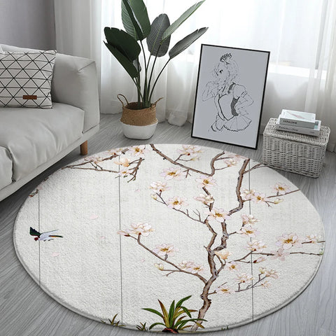 Navak Carpet Home Living Room Bedroom Bathroom Floor Mat Printing Decorative Carpet Flower and Bird  Round  Peony Rose