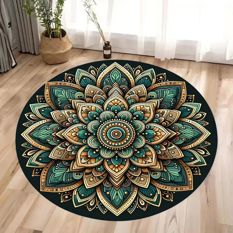 Navak Carpet Colorful 3D Mandala Mystery Chakra Print Round Rug Meditation and Yoga Non-Slip Machine Washablefor Bedroom and Living Room