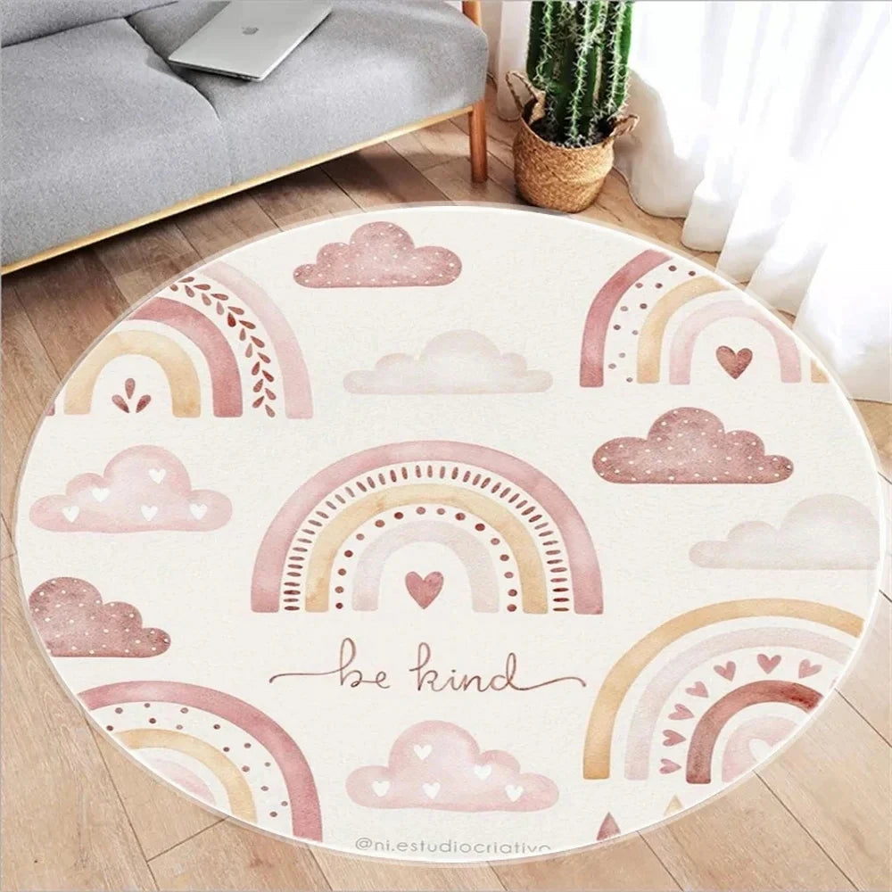 Navak Carpet Cute Cartoon Rainbow Printed Circular Carpet Washable Round Floor Mat Living Room Bathroom Kitchen Rug Home Decoration Yoga Mat