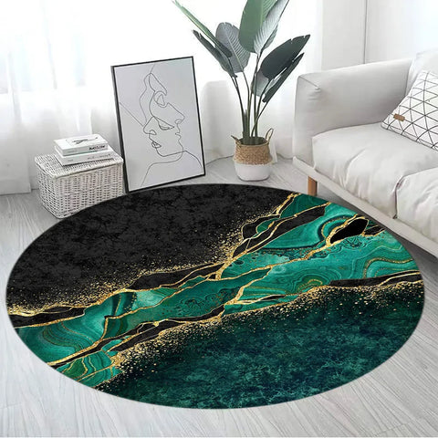 Navak Carpet Abstract Blue Marble Round Carpet Gold Textured Geometric Pattern Black Home Rugs Living Room Bedroom Decor Sofa Rug Floor Mats