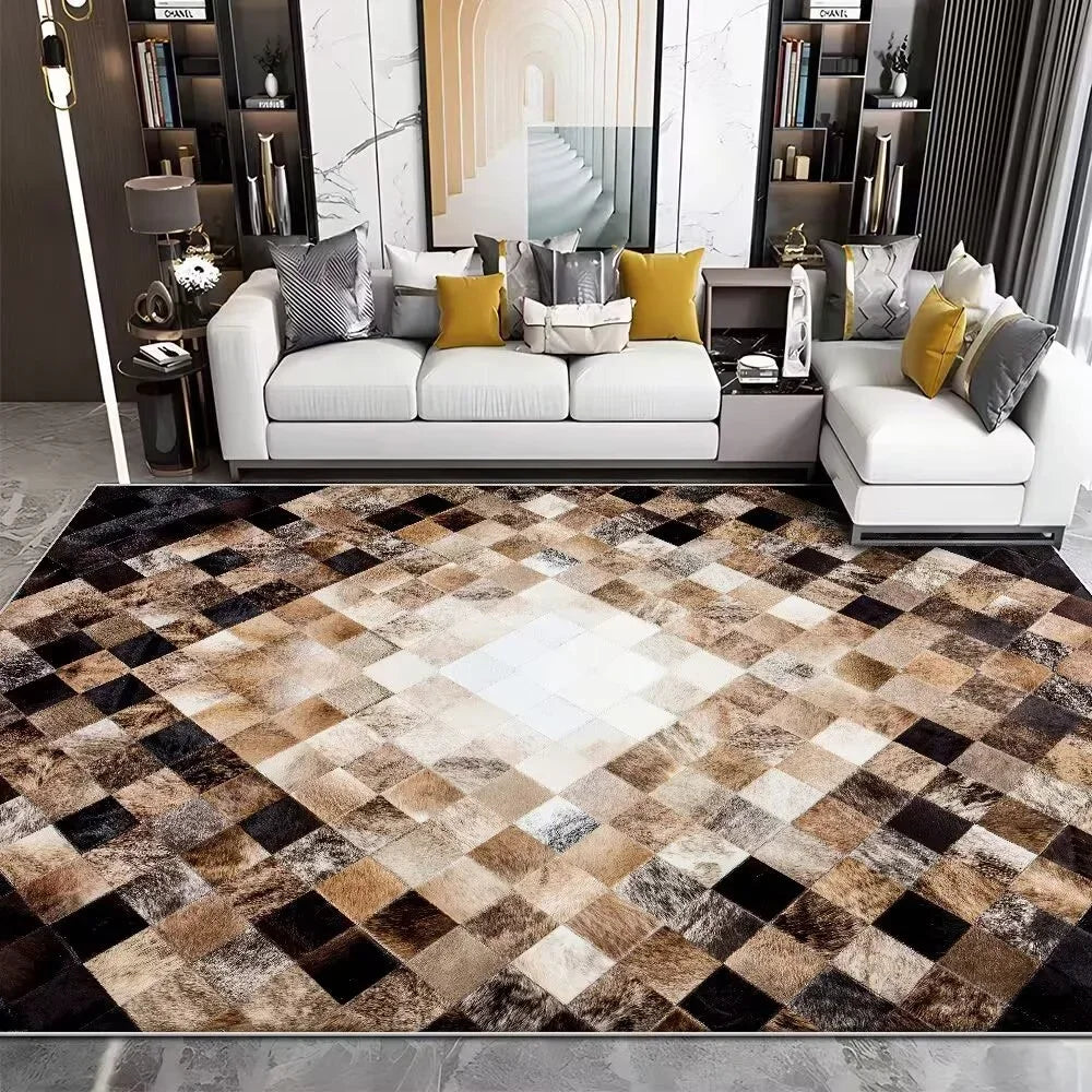 Navak Carpet Modern Imitation Cowhide Luxury Living Room Carpet Sofa Area Rugs Bedroom Large Decorative Rug Washable Porch Anti-Slip Mat