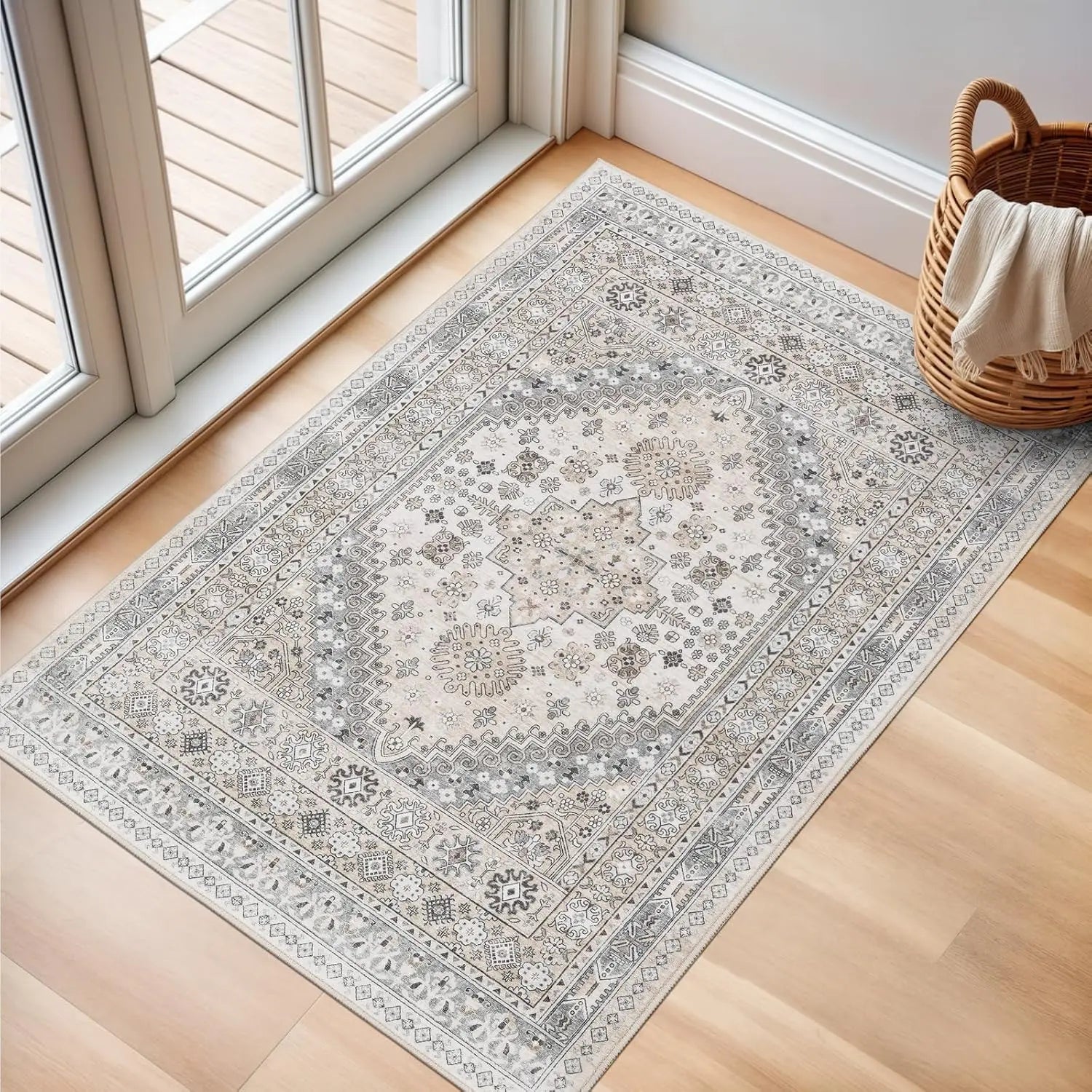 Navak Carpet zesthomeArea Rugs - Ultra-Thin Washble Rug, Stain Resistant Anti Slip Backing Rugs for Living Room,Bedroom, Vintage Home De