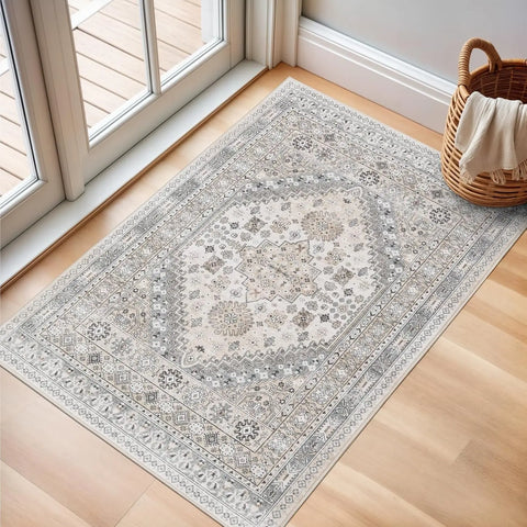 Navak Carpet zesthomeArea Rugs - Ultra-Thin Washble Rug, Stain Resistant Anti Slip Backing Rugs for Living Room,Bedroom, Vintage Home De