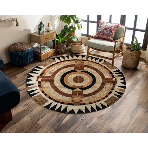 Navak Carpet Contemporary Brown Scandinavian Rug Pastoral Style Decoration Non-slip Bohemian Carpet Library Decor Pastoral Round Carpet