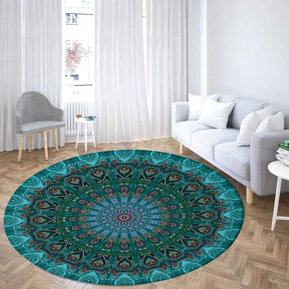 Navak Carpet Psychedelic Mandala Printed Round Carpet for Living Room Bedroom Mat Easy To Clean Festive Atmosphere Decorated Home Decor Rug
