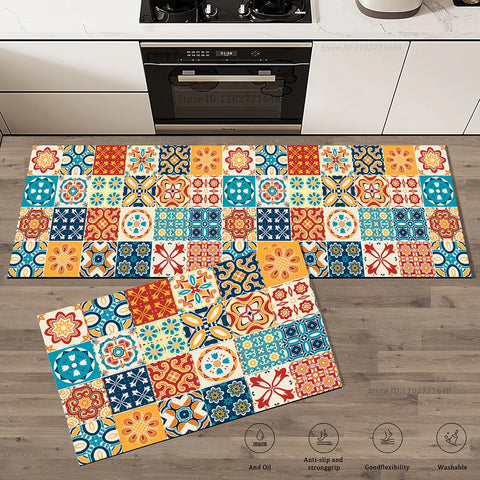 Navak Carpet Flowers Colorful Non-Slip Kitchen Carpet Washable Floor Mat Dual Surface Absorbent  Doormat Rug Entrance Large Long Quality Mat