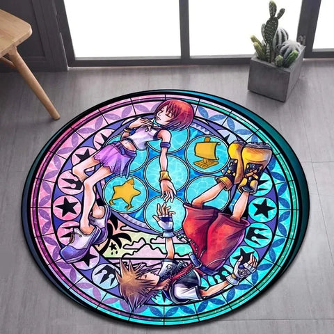 Navak Carpet Daily Picks DISNEY Kingdom Hearts Cartoon Pattern Area Rug Round Floor Mat Kid Living Room Carpet Bathroom Kitchen Doormat Decorate