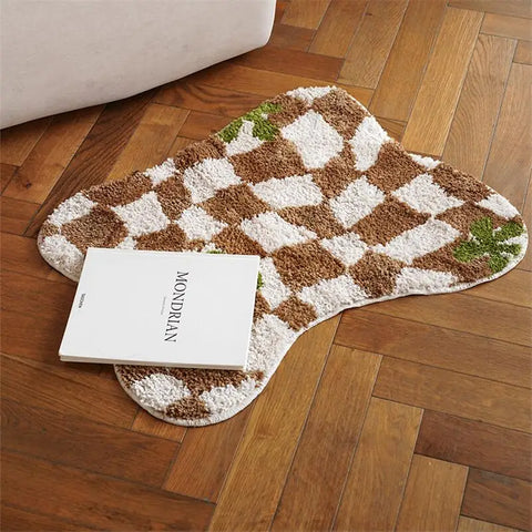Navak Carpet Plaid Irregular Kitchen Rugs Soft Fluffy Tufting  Carpet Rugs Non-Slip Abosrbent Bathroom Floor Mat Bedroom  Toilet Door Carpet