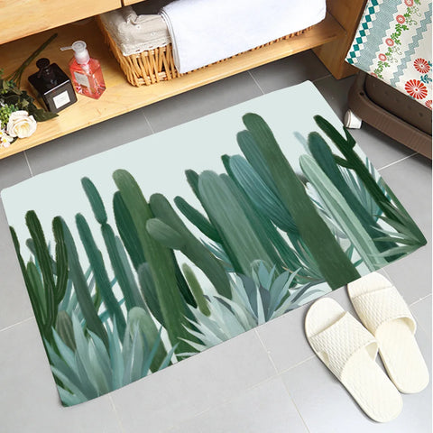 Navak Carpet Soft Non-slip Absorbent Flannel Door Mat with Green Plant Design Washable Bathroom Kitchen Rug Home Decoration Carpet
