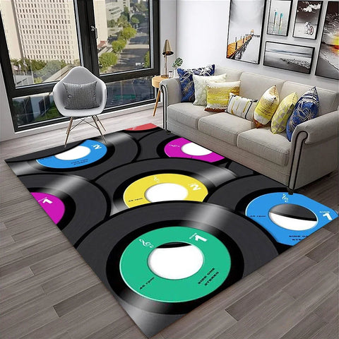 Navak Carpet 3D Retro Vinyl Record Music Art Carpet Rug for Home Living Room Bedroom Sofa Doormat Decor,Kid Play Area Rug Non-slip Floor Mat