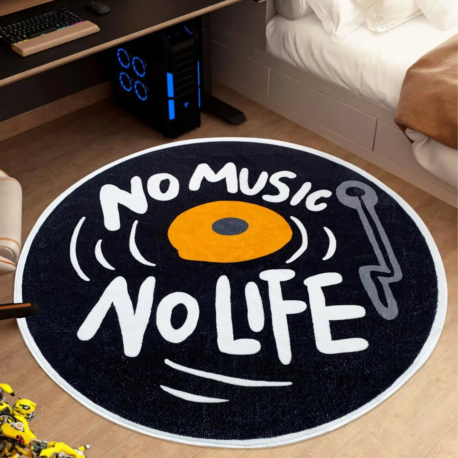 Navak Carpet Round CD Carpet Music Records Area Rug Modern Letter Floor Carpet Non Slip Area Rugs