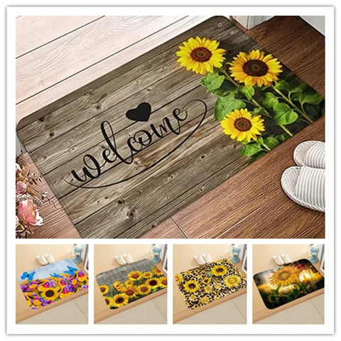 Navak Carpet Sunflower Entrance Welcome Door Mat Flowers Bedroom Bedside Decor Carpet Non-slip Bathroom Kitchen Foot Rugs for Indoor Home