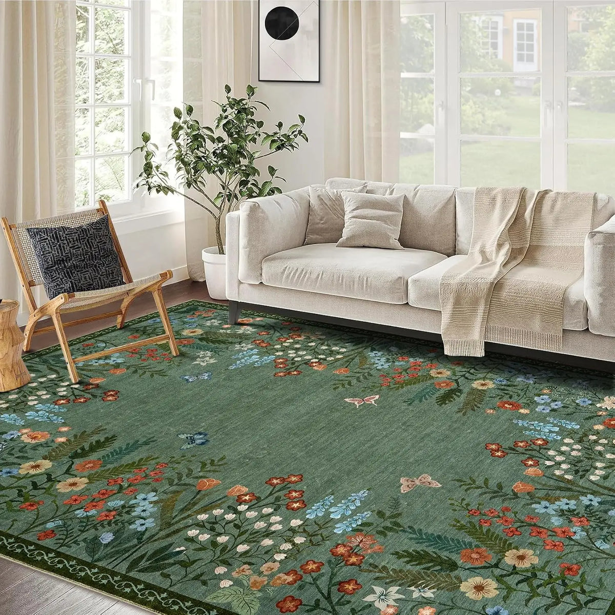 Navak Carpet Boho Washable Rugs for Entryway Floral Area Rug for Bedroom, Non Slip ,Soft Indoor Carpet forLiving Room Kitchen Laundry Foyer