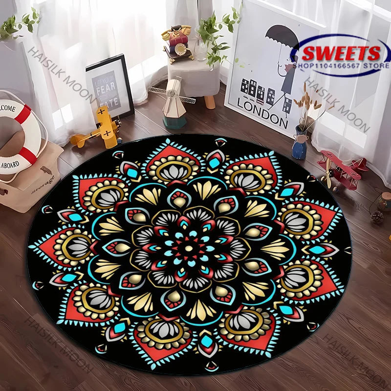 Navak Carpet Luxury Mandala Flower Print Round Carpet Bedroom Living Room Sofa Decorative Mat Top 10 Holiday Gifts for Family and Friends Rug