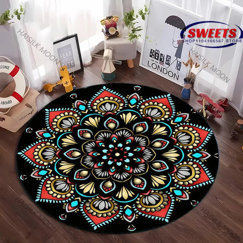 Navak Carpet Luxury Mandala Flower Print Round Carpet Bedroom Living Room Sofa Decorative Mat Top 10 Holiday Gifts for Family and Friends Rug